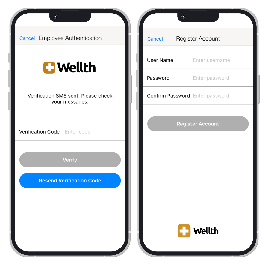 two Wellth app screen images as the app screen examples